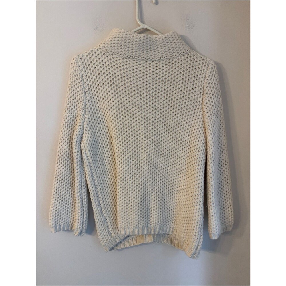 Talbots Cream Chunky Knit cowl front Button Cardigan wool blend sweater women MD - Picture 9 of 9